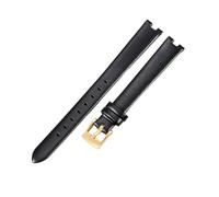ROUHO Women's Genuine Leather Watch Strap Replacement Classic Ladies' Dress Watch Band for Gucci YA141501 YA141401-Black + Gold 12 x 4mm