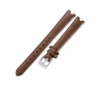 ROUHO Women's Genuine Leather Watch Strap Replacement Classic Ladies' Dress Watch Band for Gucci YA141501 YA141401-Brown + Silver 14 x 4mm