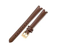 ROUHO Women's Genuine Leather Watch Strap Replacement Classic Ladies' Dress Watch Band for Gucci YA141501 YA141401-Brown + Gold 14 x 4mm
