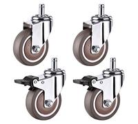 Roulettes de rechange robustes de 25 mm pour meubles avec tige en caoutchouc standard pivotante à 360° et frein. Lot de 4 roulettes pour chaises de bureau (frein + universelles 50 mm/2 po).