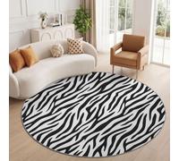 Round 100 cm Living Room Area Rug, Washable Bathroom Non-Slip Large Black Circle Rugs, Abstract Zebra Animal Curves Low Pile Thin Soft Carpet for Entryway, Modern Minimalist Flannel Print Rug