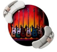 Round 120 x 120 cm Area Rugs for Living Room - Low Pile Non-Slip Modern Style Flames Electric Guitar Theme Rug Floor Mat, Machine Washable Deep Red Circle Carpet Decor for Bedroom Kitchen Office