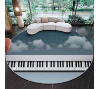 Round 150 x 150 cm Area Rugs for Living Room - Low Pile Non-Slip Simple Modern Piano Keys Theme Rug Floor Mat, Machine Washable Grey Circle Carpet Decor for Bedroom Kitchen Office
