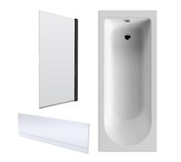 Round 1700mm Shower Bath Set with Front Panel, Leg Set & Black Round Corner Screen - Undrilled for Taps (BBZSE041)