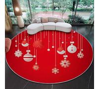Round 180 x 180 cm Area Rugs for Living Room - Low Pile Non-Slip Simple Christmas Pendants Theme Rug Floor Mat, Machine Washable Red Circle Carpet Decor for Bedroom Kitchen Office
