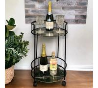Round 2 Tier Trolley Two Glass Shelves Mini Bar Cart Drinks Table Gold