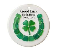 Round 2D Lucky Decorative Pendant Christmas Tree Hanging Ornaments Good Luck Charm with Four Leaf Clover Festive Ornament for Christmas Tree Home Decor & Keychain