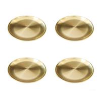 Round 304 Stainless Steel Plates Set | Brushed Finish Metal Dishes For BBQ, Grilling, Picnic, Camping & RV | Dishwasher Safe Silver Serving Trays(gold17CM)