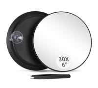 Round 30X Magnifying Mirror, 6 Inch Magnified Mirror with Three Mounting Suction Cups, Compact Magnifying Mirror and Tweezers, 30X Magnification Travel Makeup Kit for Shaving,Blackhead Blemish Removal