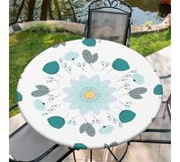 Round 36in Tablecloth with Elastic Fits Tables Size 31"-35", Lotus Pods and Leaves Wipe Outdoor Tablecloth, Stain Resistant Table Cover for Kitchen Dining Parties