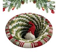 Round 3D Illusion Christmas Rug, Optical Illusion Polyester Round Carpet, Christmas Rugs For Living Room, Santa Claus And Gnomes Quilted Three-dimensional Pattern Design, For Living Room, Bedroom