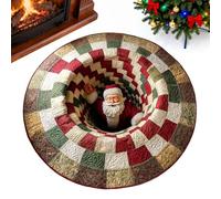 Round 3D Illusion Christmas Rug, Optical Illusion Polyester Round Carpet, Christmas Rugs For Living Room, Santa Claus And Gnomes Quilted Three-dimensional Pattern Design, For Living Room, Bedroom