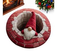 Round 3D Illusion Christmas Rug, Optical Illusion Polyester Round Carpet, Christmas Rugs For Living Room, Santa Claus And Gnomes Quilted Three-dimensional Pattern Design, For Living Room, Bedroom
