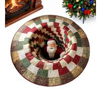 Round 3D Illusion Christmas Rug, Optical Illusion Polyester Round Carpet, Christmas Rugs For Living Room, Santa Claus And Gnomes Quilted Three-dimensional Pattern Design, For Living Room, Bedroom