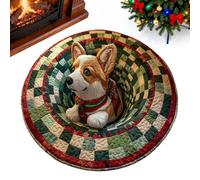Round 3D Illusion Christmas Rug, Optical Illusion Polyester Round Carpet, Christmas Rugs For Living Room, Santa Claus And Gnomes Quilted Three-dimensional Pattern Design, For Living Room, Bedroom