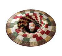 Round 3D Illusion Christmas Rug, Optical Illusion Polyester Round Carpet, Christmas Rugs For Living Room, Santa Claus And Gnomes Quilted Three-dimensional Pattern Design, For Living Room, Bedroom