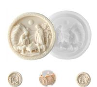 Round 3D Jesus Family Silicone Candle Mould,Nativity Scene Mold - Jesus Born Fondant Moulds,Round Easy Release Christmas Mould, Chocolate Crafting Projects DIY Art Decoration-C