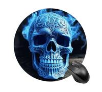 Round 3D Print Blue Skull Mouse Pad Non-Slip Rubber Base Waterproof Mouse Mat Travel Portable Gaming Mousepad for Office Work Home Computer Laptop Personalized Accessory