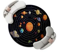 Round 60 x 60 cm Area Rugs for Living Room - Low Pile Non-Slip Cartoon Solar System Planets Theme Rug Floor Mat, Machine Washable Black Circle Carpet Decor for Bedroom Kitchen Office