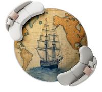 Round 60 x 60 cm Area Rugs for Living Room - Low Pile Non-Slip Vintage World Map Boat Theme Rug Floor Mat, Machine Washable Light Brown Circle Carpet Decor for Bedroom Kitchen Office