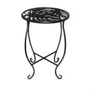 Round 8 Inch Metal Plant Stand and Decorative Side Table with Stylish Monstera Pattern for Patio Garden or Balcony, Iron Build Holds 200 lbs, Versatile Space-Saving Design