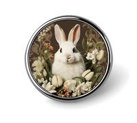 Round A Beautiful White Rabbit Brooch Classic Mini Pin 1 Inch Aluminum Alloy Lapel Pin Personalized Button Badge for Backpack Hat Suit Jacket Clothing Decoration