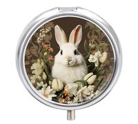 Round A Beautiful White Rabbit Pill Organizer Pill Box 3 Compartment Portable Travel Medicine Case Daily Mini Compact Medicine Container Storage Vitamin Supplement Dispenser