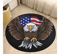 Round Absorbent Doormat USA Patriotic Eagle Pattern Non-Slip Kitchen Rug Washable for Entryway Front Door Indoor Outdoor Use Bedroom