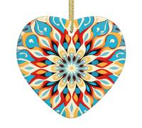 Round Abstract Petals Patterned Heart-shaped ceramic ornaments for home wall decoration, garden parties, and Christmas tree decorations.