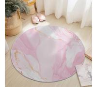 Round Abstract Rug 120cm, Non-Slip Washable Area Rugs for Bedroom Simple Elegant Marble Texture Soft Printed Carpet Non-Shedding Living Room Kitchen and Playroom Available Pink