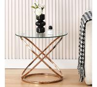 Round Abstract Tempered Glass Side Table Chrome Effect Frame Comfy Living Ltd Gold 1 Pack