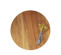 Round Acacia Cheese Board with Spreader Bee Design