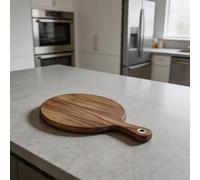 Round Acacia Wood Board for Pizza Serving and Light Food Prep Featuring Natural Grain and Secure Carry Handle