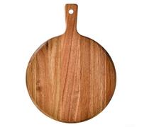 Round Acacia Wood Pizza Board with Handle, 30.5 cm Diameter Large Chopping and Serving Platter for Cheese, Appetisers and Steak in Rustic Kitchen Style