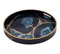 Round Acrylic Blue Agate Design Effect Decorative Tray Coffee Table Tray Home Kitchen Decor