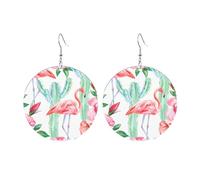 Round Acrylic Earrings Cute Cactus Flamingo Rose Flowers Print Lightweight Fashion Round Dangle Earrings, One Size, Acrylic, No Gemstone