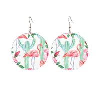 Round Acrylic Earrings Cute Cactus Flamingo Rose Flowers Print Lightweight Fashion Round Dangle Earrings, One Size, Acrylic, No Gemstone