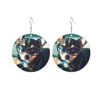Round Acrylic Earrings Cute Chihuahua Dog Glasses Print Lightweight Fashion Round Dangle Earrings, One Size, Acrylic, No Gemstone