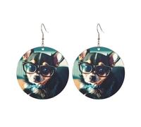 Round Acrylic Earrings Cute Chihuahua Dog Glasses Print Lightweight Fashion Round Dangle Earrings, One Size, Acrylic, No Gemstone