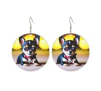 Round Acrylic Earrings Cute Chihuahua Dog Print Lightweight Fashion Round Dangle Earrings, One Size, Acrylic, No Gemstone