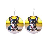 Round Acrylic Earrings Cute Chihuahua Dog Print Lightweight Fashion Round Dangle Earrings, One Size, Acrylic, No Gemstone