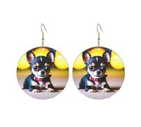 Round Acrylic Earrings Cute Chihuahua Dog Print Lightweight Fashion Round Dangle Earrings, One Size, Acrylic, No Gemstone