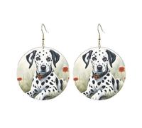 Round Acrylic Earrings Cute Dalmatian Print Lightweight Fashion Round Dangle Earrings, One Size, Acrylic, No Gemstone