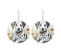 Round Acrylic Earrings Cute Dalmatian Print Lightweight Fashion Round Dangle Earrings, One Size, Acrylic, No Gemstone