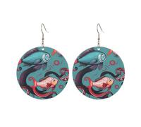 Round Acrylic Earrings Cute Fish and Octopus Print Lightweight Fashion Round Dangle Earrings, One Size, Acrylic, No Gemstone