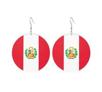 Round Acrylic Earrings Cute Flag of Peru Print Lightweight Fashion Round Dangle Earrings, One Size, Acrylic, No Gemstone