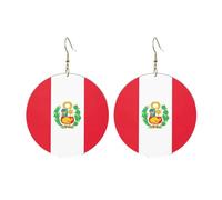 Round Acrylic Earrings Cute Flag of Peru Print Lightweight Fashion Round Dangle Earrings, One Size, Acrylic, No Gemstone