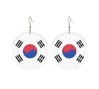 Round Acrylic Earrings Cute Flag of Republic Korea Print Lightweight Fashion Round Dangle Earrings, One Size, Acrylic, No Gemstone