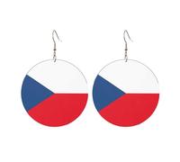 Round Acrylic Earrings Cute Flag of the Czech Republic Print Lightweight Fashion Round Dangle Earrings, One Size, Acrylic, No Gemstone