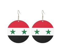 Round Acrylic Earrings Cute Flag of the Syrian Arab Republic Print Lightweight Fashion Round Dangle Earrings, One Size, Acrylic, No Gemstone